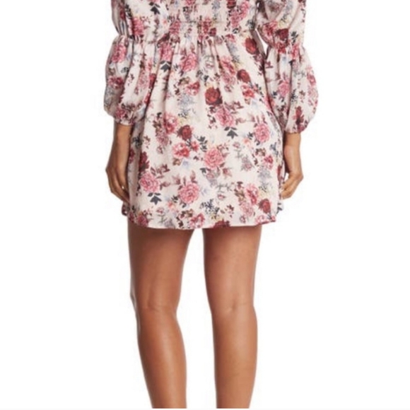 NWT Floral-Print Square Neck Long Ballon Sleeves Mini Dress sz Small - Picture 6 of 7